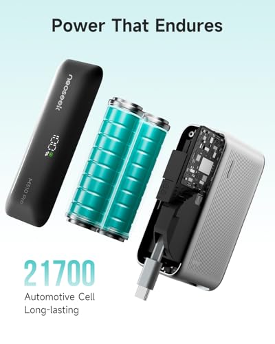 Ultra Mini 10000mAh 45W Portable Charger, Flight-Safe Compact Power Bank, Small & Lightweight Travel Battery Pack with 2.3 ft USB-C Retractable Cable for iPhone 17/16, iPad, Galaxy, Pixel