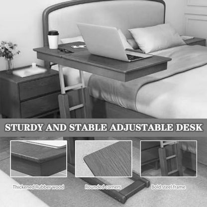 Adjustable Height Standing Desk Bedside Lifting Stand Up Desk, Tiltable Desktop Sofa Side Table, Laptop Table with Locking Wheels, Reversible and Foldable Workbench(Primary Color) - color: Primary Color