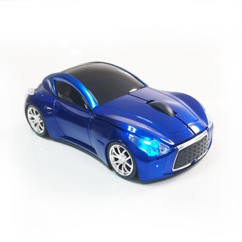 Car Mouse for Computer, Wireless Car Shaped Mice for Laptop, PC, Mini Cute Mouse with 2.4Ghz USB Receiver, 3D, 1600DPI, Silent Clicks, LED Headlights (Blue) - color: Y-Blue