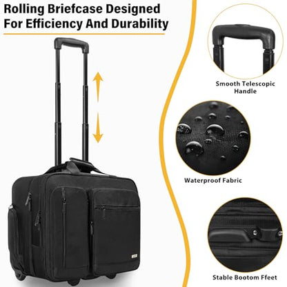 Rolling Laptop Bag, Wheeled Briefcase 17.3 inch Rolling Briefcase, Overnight Roller Bag, Repellent Travel Roller Underseat Bag