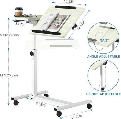 Panta Rolling Laptop Stand, Adjustable, Maple | Dual tilting desktops, cup holder, mobile overbed table, for couch/office/home/hospital - color: Maple