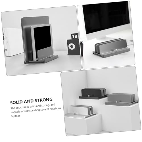 Toddmomy Aluminum Alloy Adjustable Laptop Vertical Stand with Dual Slots Gray Notebook Mount Base for Desk Tablet Vertical Holder Compatible with MacBook