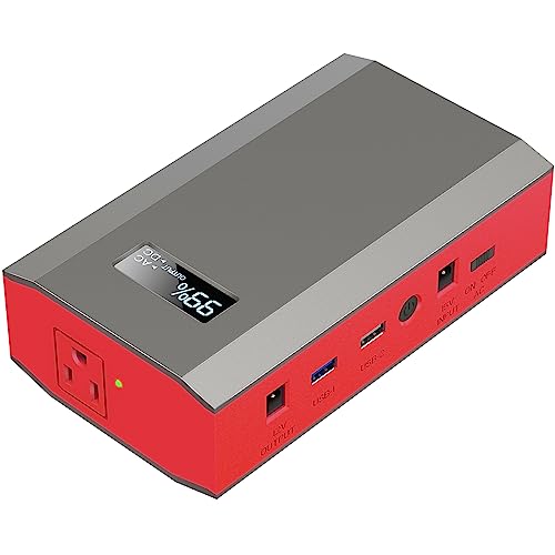 Portable Power Bank with AC Outlet, 65W Portable Laptop Charger Backup | 110V External Battery Power Pack Fast Charging Power Source for Outdoor RV Tent Camping Home Smart Device Emergency -Grey Red - color: Red Grey