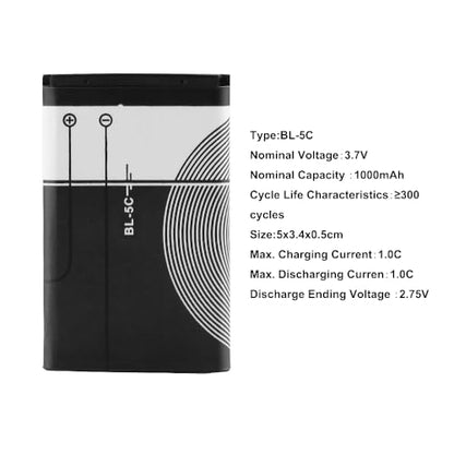 BL-5C 3.7V 1000mAh Rechargeable Battery Suitable for Household Radio with Current Protection 2 Pieces (Black) - size: 2 Count (Pack of 1)