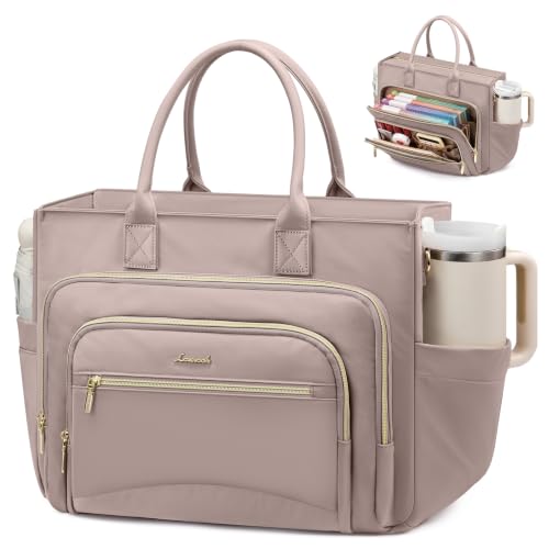 LOVEVOOK Work Tote Bags for Women,Laptop Teacher Bag With File Organizer | Large Cup Holder,Teacher Tote Bag,Nurse Bags,Multi-Pockets Professional Briefcase Business Purses Handbag - color: Light Khaki, size: 15.6 inch