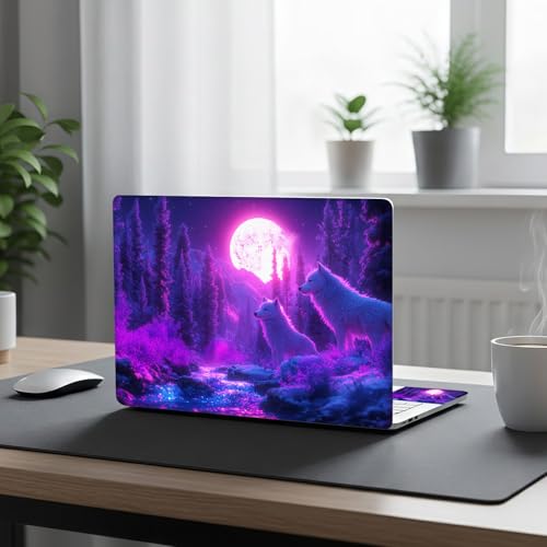 Aesthetic Laptop Skin Cover,12-15.6 Inch Universal Vinyl Sticker Decal,Waterproof Scratch-Resistant Notebook Wrap,Removable Residue-Free Protector,Moonlit Wolves Forest - color: Moonlit Wolves Forest
