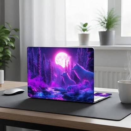 Aesthetic Laptop Skin Cover,12-15.6 Inch Universal Vinyl Sticker Decal,Waterproof Scratch-Resistant Notebook Wrap,Removable Residue-Free Protector,Moonlit Wolves Forest - color: Moonlit Wolves Forest