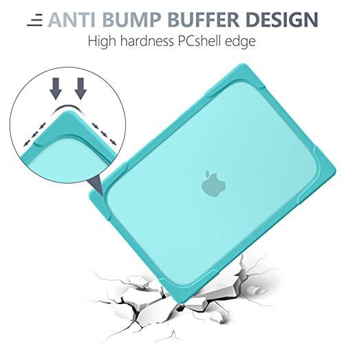 Batianda Heavy Duty Case for MacBook Pro 13 inch 2022 2020, Light Blue | Ergonomic Foldable Stand Holds 22 lbs, Shockproof Bumper, Matte Translucent Hard Shell, Fits M1/M2 A2338/A2251/A2289 Model - color: Mint Green
