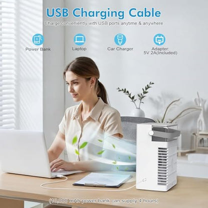 Portable Air Conditioners, Air Conditioner, Upgraded Cooling Fan with 1000ml Water Tank, 4 Speeds & 2 Mists Modes, 2-6H Timer, Ultra-Quiet AC Unit for Bedroom Office Home
