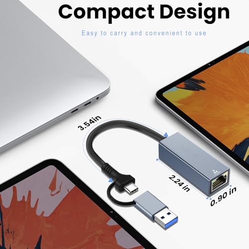 USB C to Ethernet Adapter, USB 3.0 to RJ45 Gigabit LAN 1000 Mbps Wired Network, USB to Ethernet Adapter for Laptops/Tablet, Compatible with Windows XP, MAC OS, Linux, Vista 7 8 10 11 | USB 3.0 to Ethernet Adapter for Laptops/Tablet,Compatible with Windows