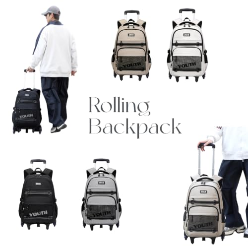 EKUIZAI Kids Rolling Wheeled Backpack for Boys Girls Roller Middle School Backpack with Wheels Rolling Bookbag Trolley Bag for Kids，2 Wheels Black - color: 2-wheel Black, style: 2 Wheels