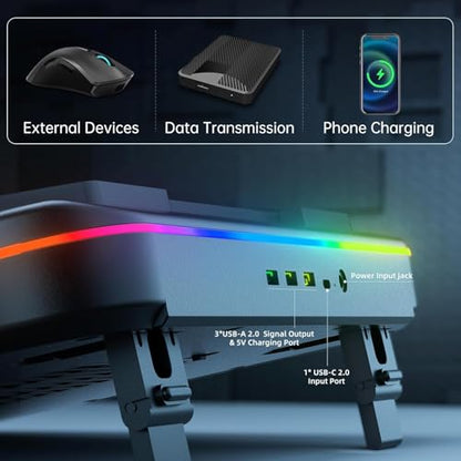 Cooling Pad for Razer Blade Pro 17"(2016) Gaming Laptop Cooler with Powerful Turbo Cooling Fan Can Fast Cooling CPU+GPU 40°C, Variable Speed,6 RGB Light Mode,Touch Control, LCD Screen, 3 USB-A Port