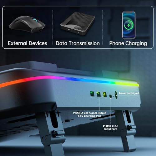 Cooling Pad for Lenovo Legion 5-15ACH6 Gaming Laptop Cooler with Powerful Turbo Cooling Fan Can Fast Cooling CPU+GPU 40°C, Variable Speed,6 RGB Light Mode,Touch Control, LCD Screen, 3 USB-A Port