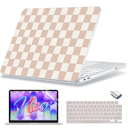 MecBevia for MacBook Neo Case 13 inch 2026 Release Model A3404 with A18 Pro Chip, Hard Shell Cover with Keyboard Cover, Screen Protector, Type C, Nude Vibe Checkered - color: Nude Vibe Checkered