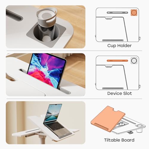 JOY worker Mobile Standing Desk, 60° Tiltable Rolling Laptop Desk, White | Pneumatic Height Adjustable Cart, Portable Sit Stand Desk with Wheels & Cup Holder for Office Home School, Holds Up to 22lbs - color: White