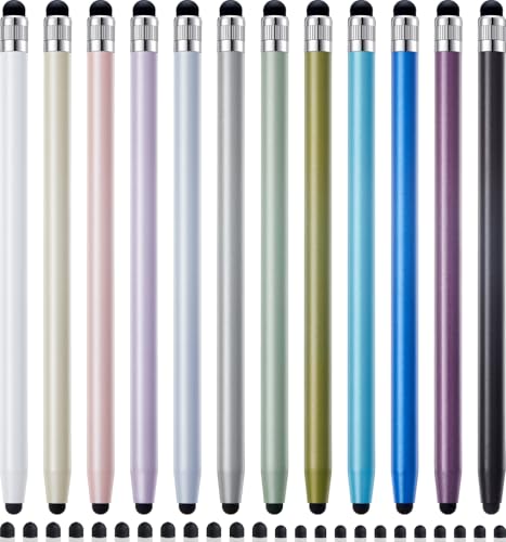 12Pcs Stylus Pen for Touchscreen, 2-in-1 Stylus Pen for iPad | High Precision & Sensitivity, Aluminum Body, Suitable for iPad/iPhone/Android Smartphones and Tablets and All Touch Screens