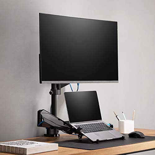 AVLT Laptop & Monitor Arm Pole Top Mount for 17-38" Screens - Black | Supports flat/curved/ultrawide screens up to 26.4 lbs. Mechanical spring, laptop tray, height adjustment and cable routing. - size: Laptop & 38 Inch Monitor Pole Arm