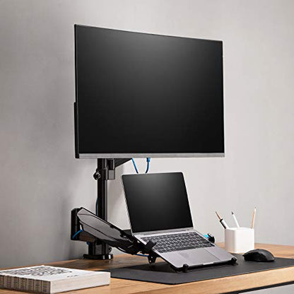 AVLT Laptop & Monitor Arm Pole Top Mount for 17-38" Screens - Black | Supports flat/curved/ultrawide screens up to 26.4 lbs. Mechanical spring, laptop tray, height adjustment and cable routing. - size: Laptop & 38 Inch Monitor Pole Arm