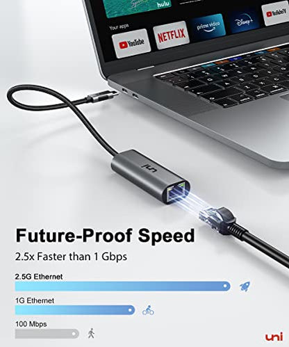 uni USB-C to Ethernet Adapter, 2.5 Gigabit Network Adapter [Thunderbolt 4/3 Compatible], USB 4 to Adapter 2.5Gbps, for MacBook Pro 2023 / Air 2022, Mac mini M2, Dell XPS, and More