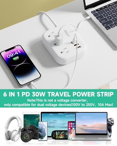 Alitayee PD30W USB C Travel Power Strip,European Travel Plug Adapter C/G/A | PD30W Fast Charger,3 USB,3 Outlets,4ft Extension Cord,International Plug Adapter,UK,Italy Spain France Germany Travel Cruise - style: PD30W-4FT-EU/UK/US Plug