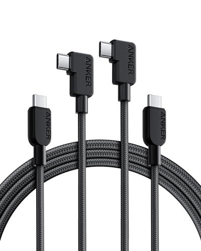 Anker USB C to USB C Right-Angle Cable, 240W (2-Pack, 6 ft, Black) | 90-Degree Braided USB C Charging Cord for iPhone 17 Series and More - size: 6ft