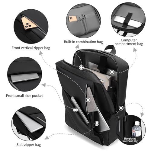 Business Laptop Backpack, Lightweight Casual Travel Backpack, Fashion Waterproof Work Laptop Bag with USB Charging Port,Black - color: Black