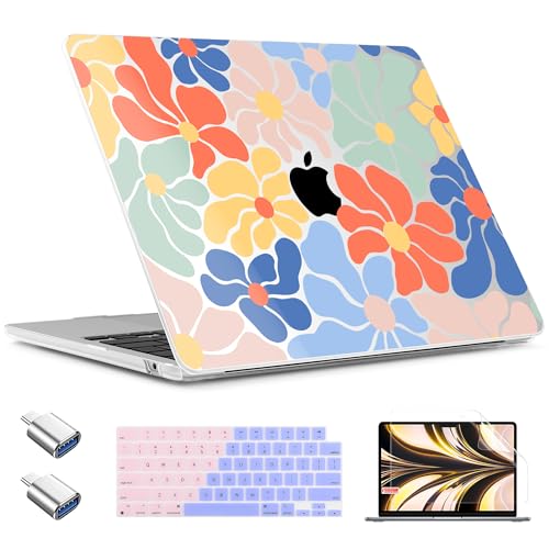 TWOLSKOO for MacBook Air 15 inch Case 2026 2025 2024 2023 Release M5 A3448 M4 A3241 M3 A3114 M2 A2941, Plastic Hard Shell & Screen Protector & Keyboard Cover & Type C Adapter, Chamomile Blue - color: Colorful
