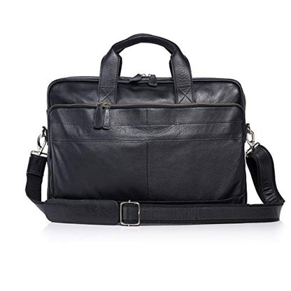 KomalC Leather briefcase 16 inch Laptop Messenger Bag for Men and Women Best Office Satchel Bag - color: Black