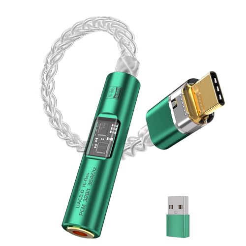 USB C to 3.5mm Adapter with Dual Chip CX31993 MAX97220 DAC Amplifier | Hi-Res DAC Adapter with 8-Strand 4N Single Crystal Copper Silver-Plated Cable, USB C to aux for Android iPhone PC Mac (Green) - color: Green