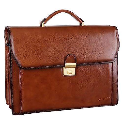 Banuce Leather Briefcase for Men with Lock Fits Laptop | Travel-friendly Luggage Strap,Lawyer Briefcase,Expandable,Detachable Shoulder Strap,Office Work,Business Travel - size: Medium