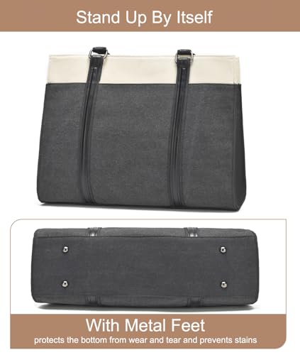 Laptop Tote Bag for Women 15.6 Inch, Large Work Bag with 10 Pockets - color: Black