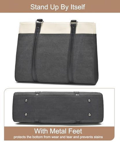 Laptop Tote Bag for Women 15.6 Inch, Large Work Bag with 10 Pockets - color: Black