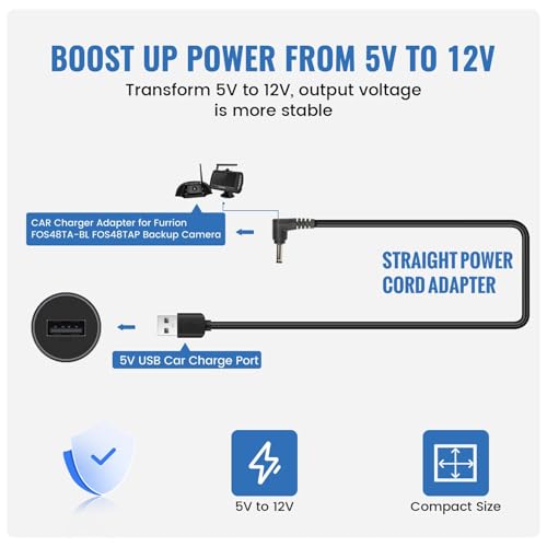 EWAY USB to DC Car Charger Cable for Furrion FOS07TADS Vision S Monitor Power Supply Cord, Replacement for FOS48TA-BL FOS48TAPK-BL Hitch Wireless Backup Camera 7 inch Screen Display Charging Cable