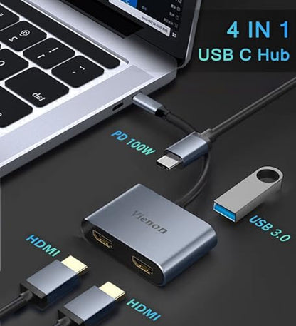 USB C to Dual HDMI Adapter 4K@60HZ, USB C Hub HDMI Adapter for Dual Monitors with USB-A 3.0, 100W PD Compatible for MacBook Air/Pro, More Thunderbolt 3/4 Laptop - style: 4 IN 1 Dual HDMI