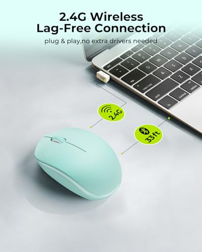 seenda Wireless Mouse for Laptop, 2.4G Noiseless Mouse with USB Receiver - Optical Tracking Portable Computer Mice for Chromebook, PC, Tablet, Windows System, 24 Months Battery Life - Mint Green - color: Mint Green
