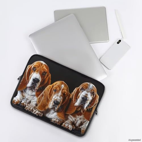 Basset Hound Printed Laptop Bag for Women Men, Lightweight Laptop Case Bag Protective Computer Case Bag 10 Inch Briefcase with Zipper, Easy to Carry Computer Carrying Cover - color: Basset Hound-Brown, size: 10 Inches
