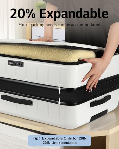 CENSIEN Expandable Luggage Sets, 20 Inch Carry On Luggage 28 Inch Suitcases | 20in Front Open Laptop Pocket Luggage,28in Top Open Trunk Suitcase,Lightweight ABS+PC Hardshell,YKK Zipper,Travel Bags,White - color: White, size: 20/28 Inch EXT