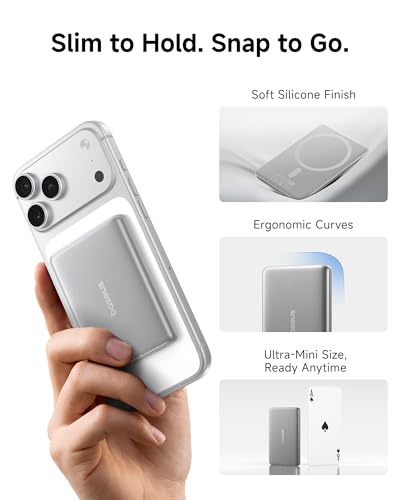 Baseus Picogo Power Bank, Smallest 5,000mAh Magnetic Wireless Charger with USB-C Braided Cable, Fast Charging Portable Battery Pack, NTC Safety Alloy Travel Essential for iPhone 17 Pro Max/17 Air/17e - color: Natural Titanium