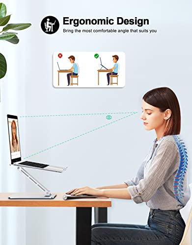 RIWUCT Foldable Aluminum Alloy Laptop Stand for Desk, Height Adjustable Ergonomic Computer Stand for Laptop, Portable Laptop Riser Holder Printer Stand Compatible with MacBook Pro Air/HP/Dell 10-16" - color: Silver