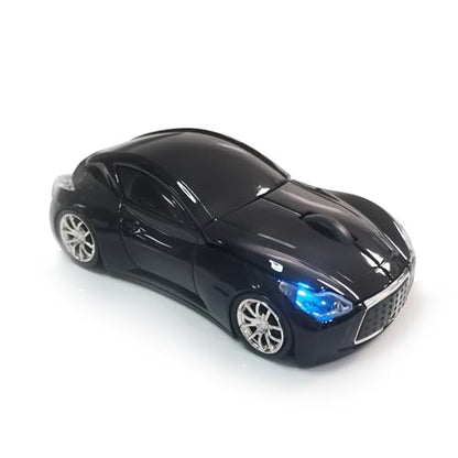 Car Mouse for Computer, Wireless Car Shaped Mice for Laptop, PC, Mini Cute Mouse with 2.4Ghz USB Receiver, 3D, 1600DPI, Silent Clicks, LED Headlights (Black) - color: Y-Black