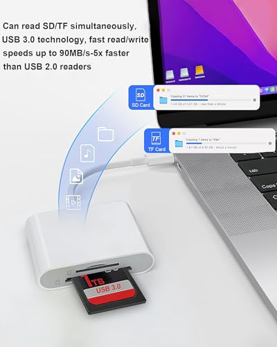 SD Card Reader for iPhone Digital Camera Adapter to iPhone USB C | iPhone 15/16/17 Series Dual Slot USB 3.0 Memory Card Reader Portable SD Micro SD/TF Card Adapter iPad Pro MacBook Android