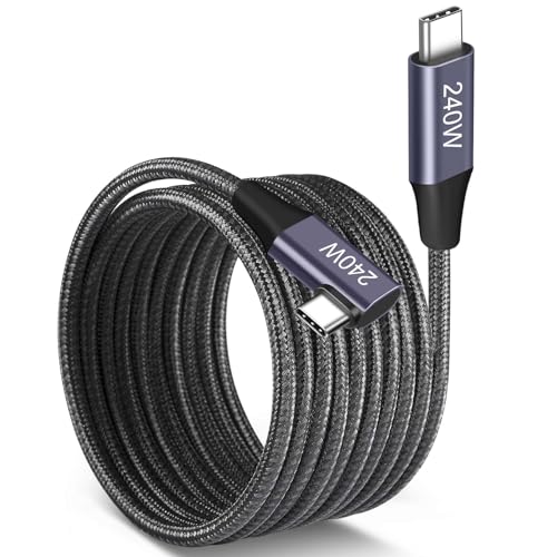 Single Right 240W USB-C to USB-C Cable 10FT Gunmetal, Super Fast Charging Type-C to Type-C Charger Cable Braided Compatible with MacBook Pro/Air, iPad Pro,Sam sung Galaxy S23/S22,PS5/PS4,Switch,Laptop - color: Grey, size: 10FT, style: Single 90° Right Ang