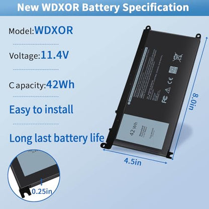 42Wh WDX0R Laptop Battery for Dell Inspiron 15 7579 7569 5578 5565 5567 | 5568 5570 5775 5579 7560 7570,13 5378 5368 7375 7368 7378,17 5765 5767 5770 Series P69G001 P58F P58F001 P75F P66F P69G 3CRH3 - size: 8*4.5*0.25inch WDX0R