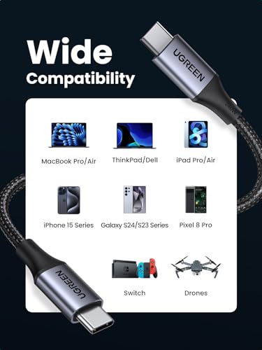 UGREEN 240W USB C to USB C Cable, Fast Charging USB C Cable for iPhone 17 Pro Max/16, Samsung Galaxy S25/S24, MacBook Pro/Air, iPad Pro/Air/Mini, Dell XPS, 3.3FT - size: 3.3FT