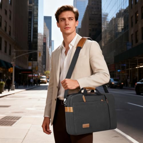 ESTARER Laptop Bag for Men 3 In 1, 17-17.3 Inch Computer Bag Laptop Backpack for Work/Travel/Business, Convertible Messenger Bag Water resistant Canvas Briefcase Backpack (Dark Grey) - color: Dark Gray