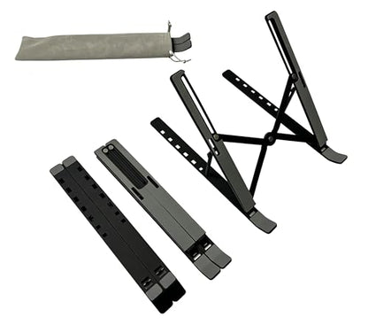 Desktop Laptop Stand, iPad Stand, Aluminum Alloy, Portable Foldable, 7 Level Adjustable, Ergonomic, Suitable for Laptops Up to 18 Inches, Easily Put it in Bag and use it Anywhere (1, Black) - color: Black
