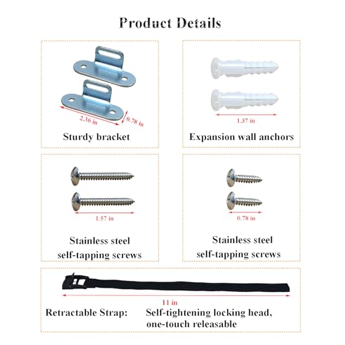 Anti Tip Furniture Anchors,(4 Sets) Adjustable Child Safety Anchors – Earthquake Proof & Baby Proofing Kit for Securing Dressers, TV Stands, Cabinets, Bookshelves.