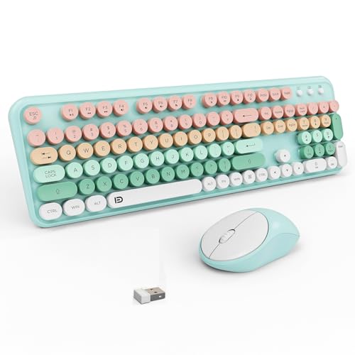 Pink Green Wireless Keyboard and Mouse Combo, Cute Pastel Bubble Keyboard with Round Keys, 2.4GHz Full Size Aesthetic Keyboard with Number Pad for Long Nails PC Laptop Desktop - color: Green Pink Wireless Keyboard Mouse
