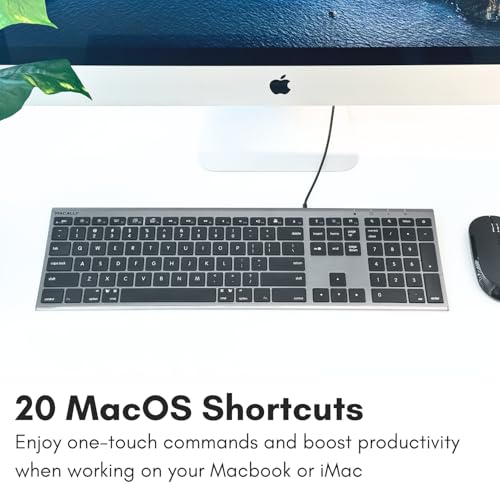 Macally Wired Keyboard for Mac (Upgraded Dual USB A + C Plug) - USB C Keyboard - Ultra Slim, 20 Shortcuts, 110 Scissor Keys - Compatible with Apple MacBook Pro/Air, Mac mini, iMac, iPad - Space Gray - color: Space Gray