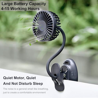 Clip On USB Mini Desk Fan with Emergency Power Bank, Battery Operated Rechargeable Portable Fan - Flexible Neck, 3 Speed Personal Cooling for Car, Camping, Office, Dorm, Beach - Black - color: Black